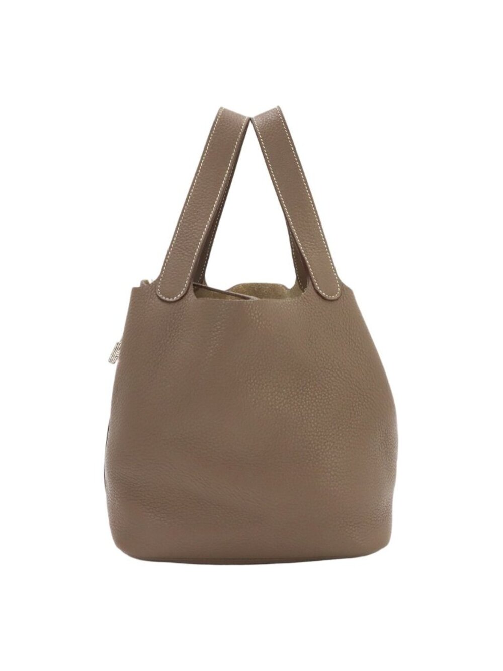 Hermes Picotin Lock MM Hand Bag Taurillon Clemence Etoupe Silver